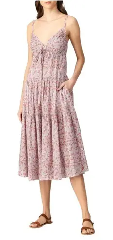Rebecca Taylor La Vie Pink Metallic Gold Thread Floral Print Eva Midi Dress S