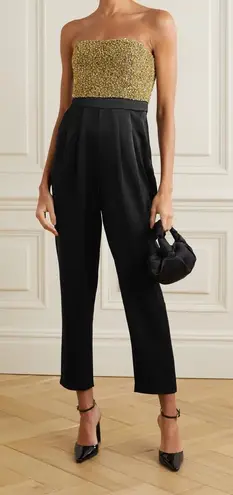 Alice + Olivia  Jeri Rhinestone Embellished Strapless Jumpsuit black gold size 2 thumbnail 1