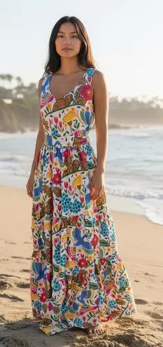 LA DoubleJ Pellicano dinner dress silk Floral Maxi size medium Red