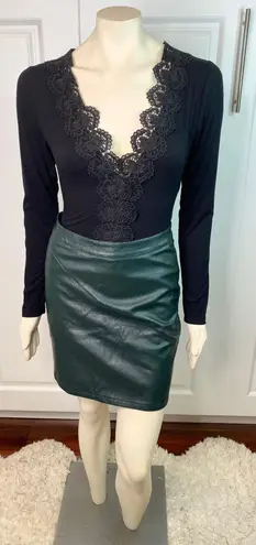 Zeagoo Forest Green High Waist Stretchy Leather Skirt w/ Zipper