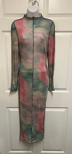 Blanc Clothing Tie Dye Mesh Exposed Seam Maxi Dress