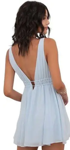 Lucy in the Sky  Blue A-Line Plunge Mini Dress Babydoll Fit & Flare V Neck Blue M