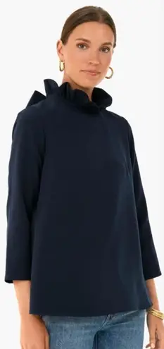 TICKERNUCK POMANDER PLACE Navy Faye Blouse High Neck Top Back Tie Size Medium Blue