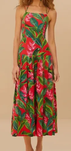 Farm Rio Red Dream Garden Lenzing Ecovero Euroflax Maxi Dress Red Size XS