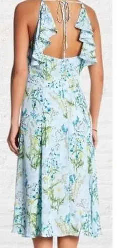Adelyn Rae ruffle floral midi open back sky blue dress sz M