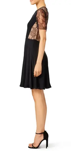 Jason Wu Black Silk Georgette Floral Lace Panel Fit And Flare Dress Size 6