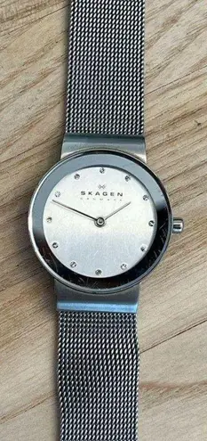 Skagen Denmark Ladies Watch Stainless Steel Mesh Bracelet Dial Ring Crystals