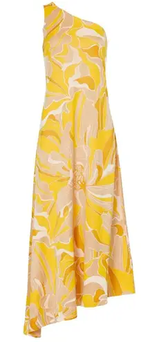 Alexis $650 Brave One-Shoulder Asymmetric Maxi Yellow Jacquard Dress Size XS-S