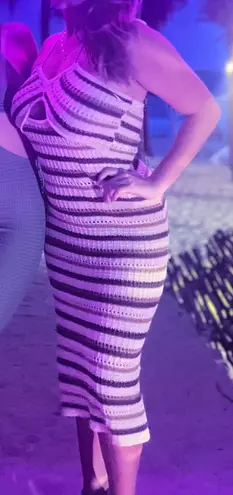 LOYO Boutique Tan Beachy Crochet MIDI Dress