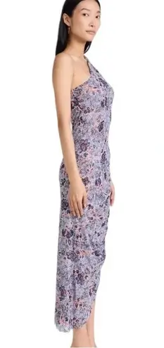 MISA Los Angeles MISA Aries Mesh Cut Out Midi Dress in Feathered Floral Blue Size XL NWT