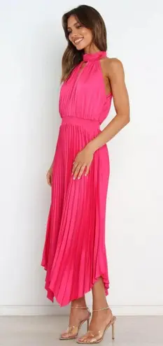 Petal and Pup  Dominique Hot Pink Satin Pleated Maxi Dress 6