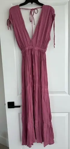 Elan Ruched Tiered Cover Up Maxi Dress X-Small PINK VIOLET 