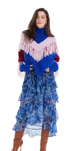 Allison New York Petra Fringe Sweater Blue Size M