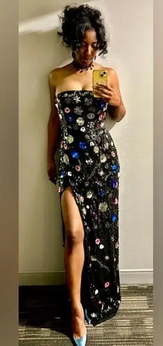 Mac Duggal Black Floral Sequined Strapless Column Gown 12