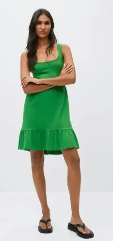 Mango MNG Dress Womens XS Green Frill Mini Sleeveless Ruffle Hem A