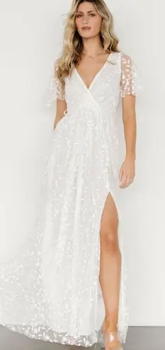 Baltic Born Marseille White Leaf Embossed Tulle Maxi Dress