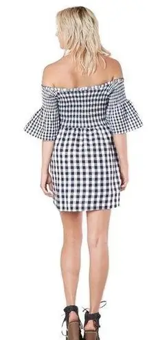 Buckle LoveRiche Cold Shoulder Gingham Navy Dress