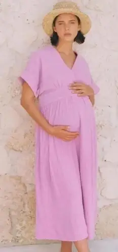 Hatch Carolina Maternity 100% Cotton Pink Gauzy Fit & Flare Midi Dress Size S