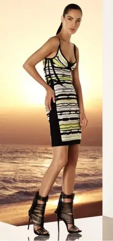 Herve Leger Rachael Striped Ripple Bandage Dress S
