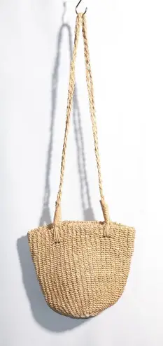Woven Straw Crossbody Bag Purse Coastal Beachy Boho Nautical Hook and Loop Tan
