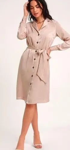 Lulu’s ELISE BLUSH SATIN LONG SLEEVE MIDI Dress