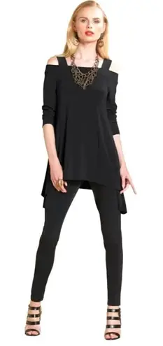 Clara Sun Woo Black Cold Shoulder Long Sleeve Asymmetric Hem Tunic Top XS