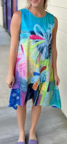 Shana Art To Wear Sleeveless Slub Knit Floral Shift Dress