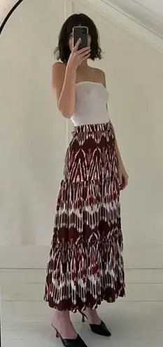 Figue Mila Printed Tiered Midi Skirt in Dylan Ikat Brown Size M Retail $363 Red Size M