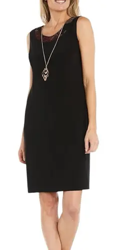 R & M Richards Black Printed Collar Necklace Detail Sleeveless Tunic Dress Sz 12P