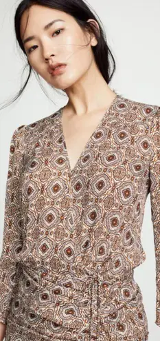 Veronica Beard 💕💕 Alamo Printed Ruched 100% Silk Dress ~ Rust/Ivory 10 NWOT