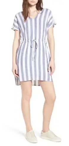 Rails Wren Vertical Stripe Dress L Blue White Mini Summer Linen Blend Sporty