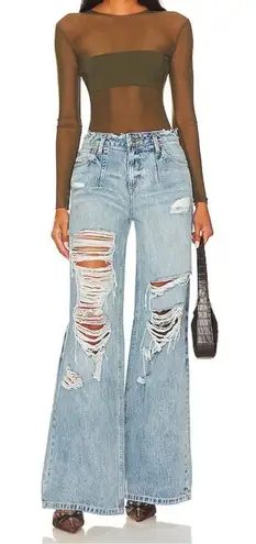 NWT SER.O.YA Fiona Low Rise Wide Leg in Tidal Size 29 Destroyed Distressed Blue