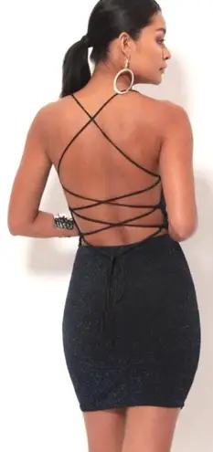 Lace back bodycon dress in sparkling blue sapphire hotsell