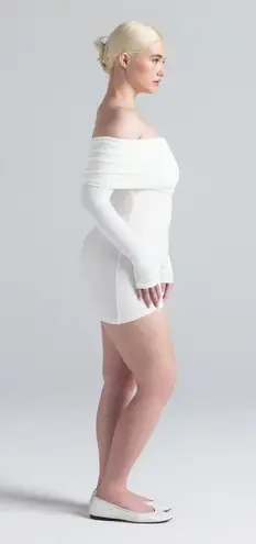 SKIMS Soft Lounge Off The Shoulder Mini Dress in Marble, Size XXS