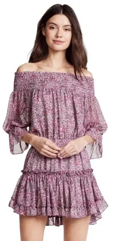 MISA Los Angeles Misa Castellar Floral Violet Pink Smocked Neck Ruffled Tiered Cottage Dress XS