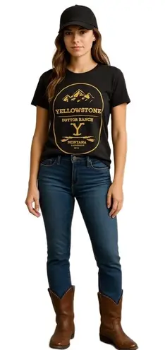 Yellowstone Dutton Ranch Graphic Tee Black Gold Print Size Small