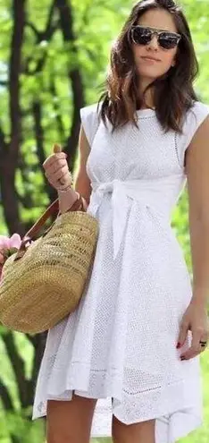 Rebecca Taylor White Netted Eyelet Tie-Waist Cap Sleeve Dress Size 8 Md Coquette