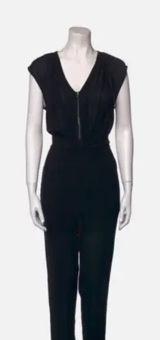 Sandro Black Viscose Silk Sleeveless Exposed Zipper V-Neck Jumpsuit Size1/Small
