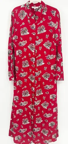 Panhandle Womens Vintage Western Cowboy Rodeo Print Sleep Dress Nightgown Size L Red Size L