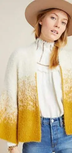 Anthropologie Senna Eyelash Fuzzy Ombre Poncho Orange Size L