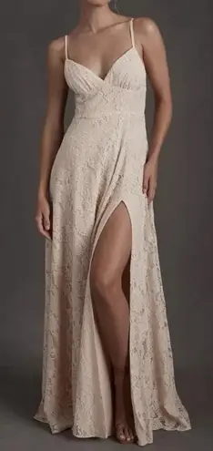 BHLDN NWT Fame & Partners Charlotte Dress Nude Lace Maxi Wedding Gown Dress 6