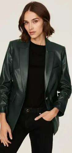 Veronica Beard Hollis Faux Leather Dickey Jacket Blazer Green Size 4 *Flawed