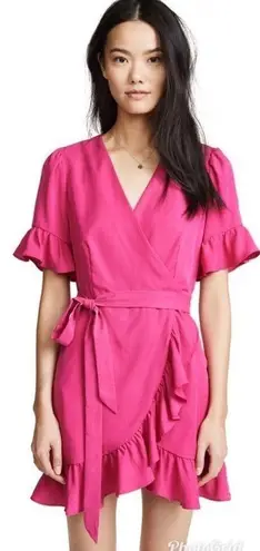 Line and Dot Cherie Mini Wrap Dress Ruffle V-Neck Short Sleeve Fuchsia Pink Medium