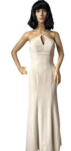 Azazie sexy fitted keyhole halter formal maxi Champagne. dress XXS