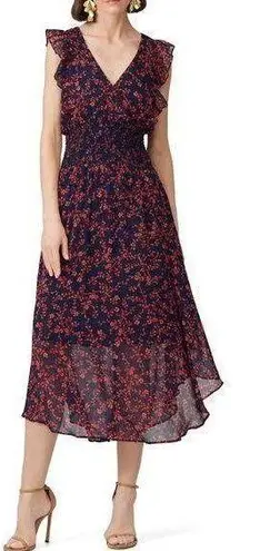 Slate + Willow Smocked Floral Flutter Sleeve Hourglass Midi Dress