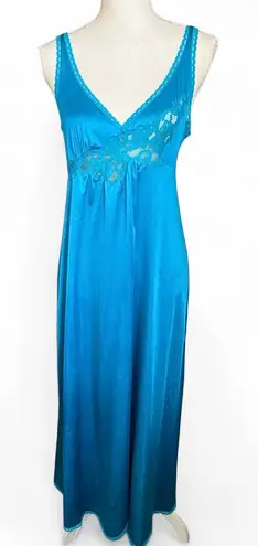 Vintage turquoise blue nightgown maxi Dress Sleeveless lace retro boho 70’s