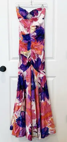 VTG Cache Womens Satin Floral Trumpet Maxi Dress Size 2 Formal Evening Prom Y2K