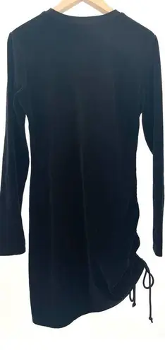 Pam & Gela Shirred Mini Dress Black Terry Velour Adjustable Ruching Size Large