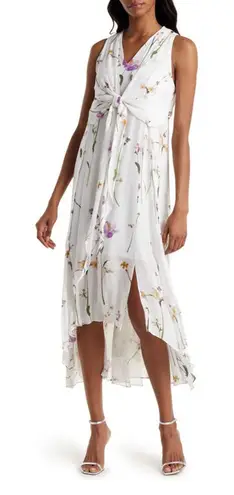 All Saints Floral Capri Kikyo White Sleeveless V-Neck Knotted Front Midi Dress 4