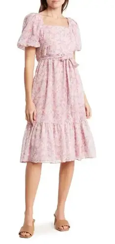 Julia Jordan Pink Floral Puff Sleeve Midi Dress - Size 14